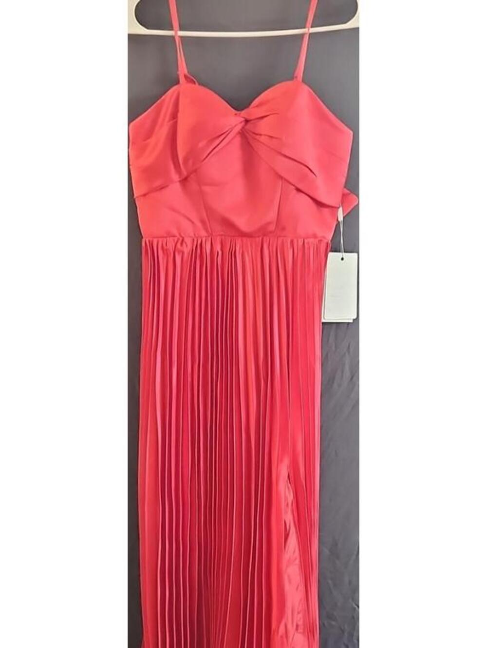 Witness of Love Red Satin Pleated Maxi Dress Sweetheart Strapless Size S